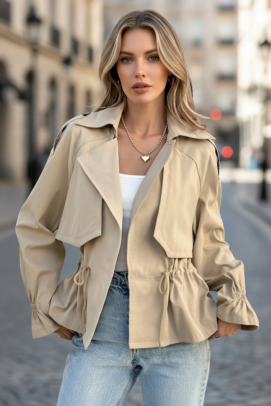 Drawstring-waist Relaxed-fit Figure-flattering Trendy Coat For Petite Frames 