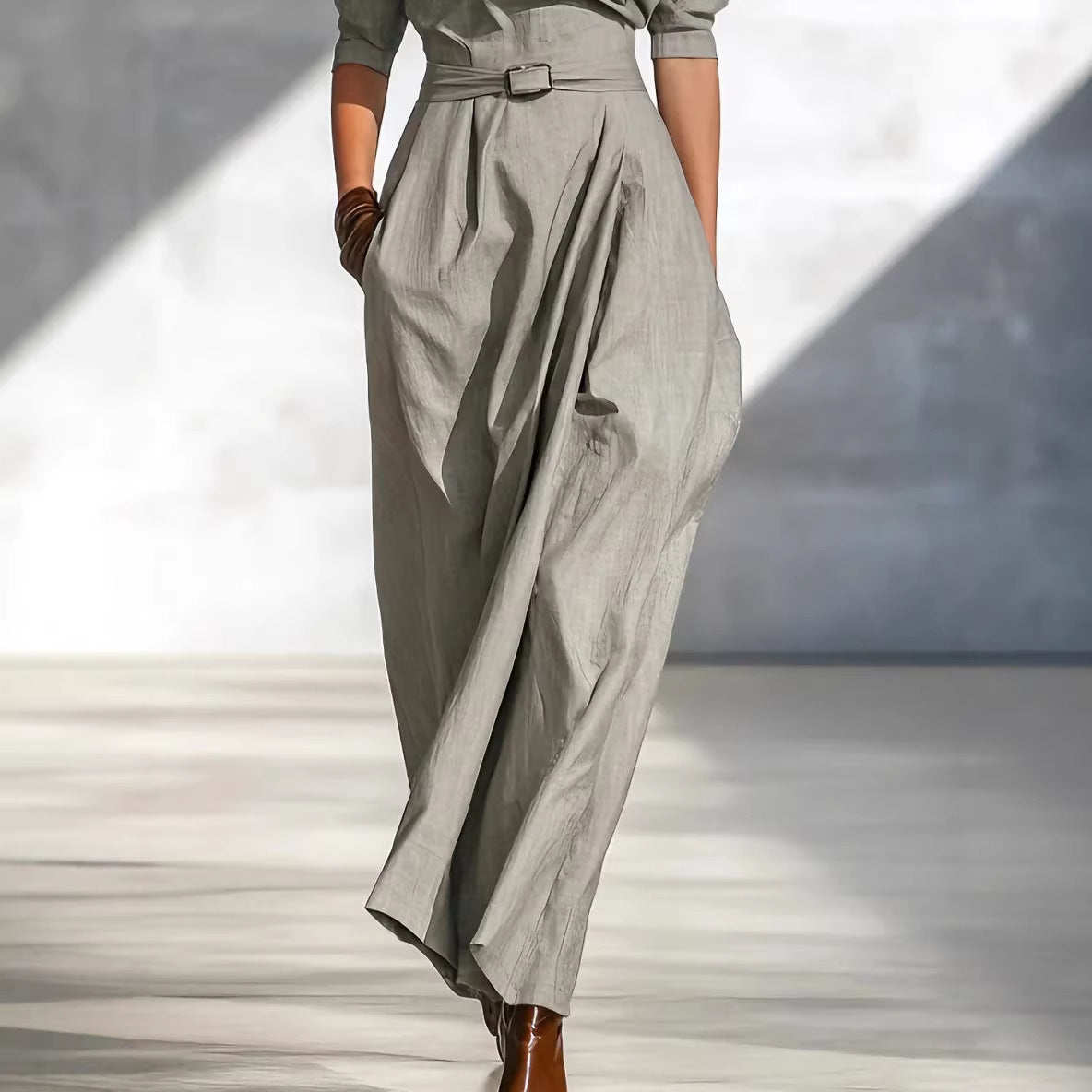 Slanted Shoulder Waist Long Dress 