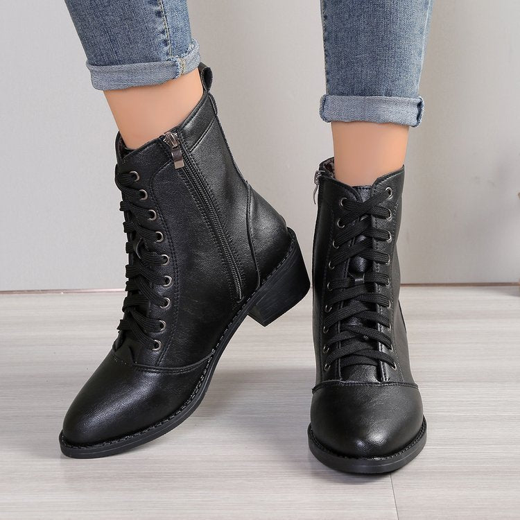 British Style Women's Casual Trend High-top Zipper Fashion Leather Boots Diversi Fashion™