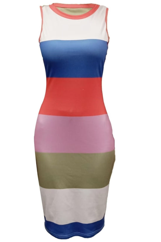 Women’s Color-Blocked Striped Sleeveless Bodycon Dress CJ US