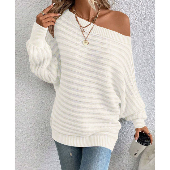 Off-Shoulder Batwing Sweater – Loose Knit Pull-Over for Fall CJ US