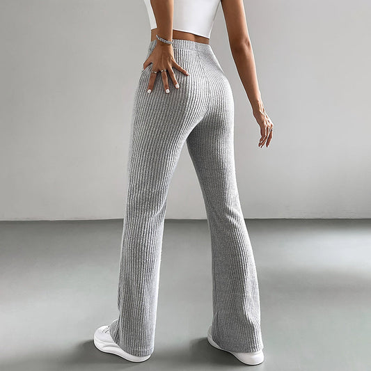 Women's Solid Color Rib-Knit Jogger Pants, Casual Stretch Pull-On Trousers For Spring And Fall 