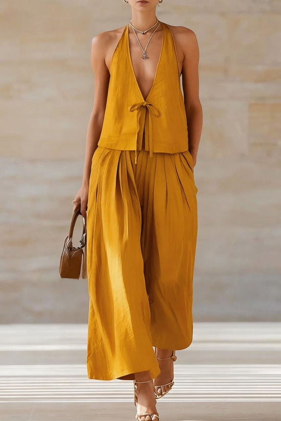 Fashionable Casual Sleeveless Vest And Loose Wide-Leg Pants Womens Set 