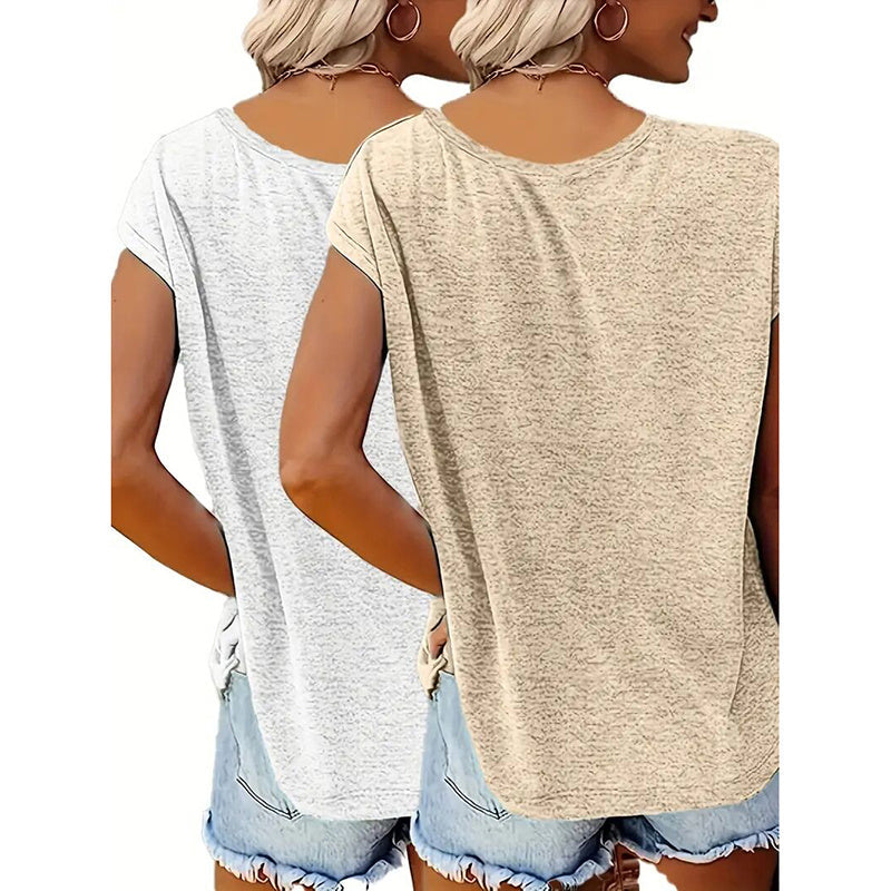 2Pack Women's V Neck Sleeveless Tank Tops Loose Fit Casual Summer Beach Shirts FitiqueFit