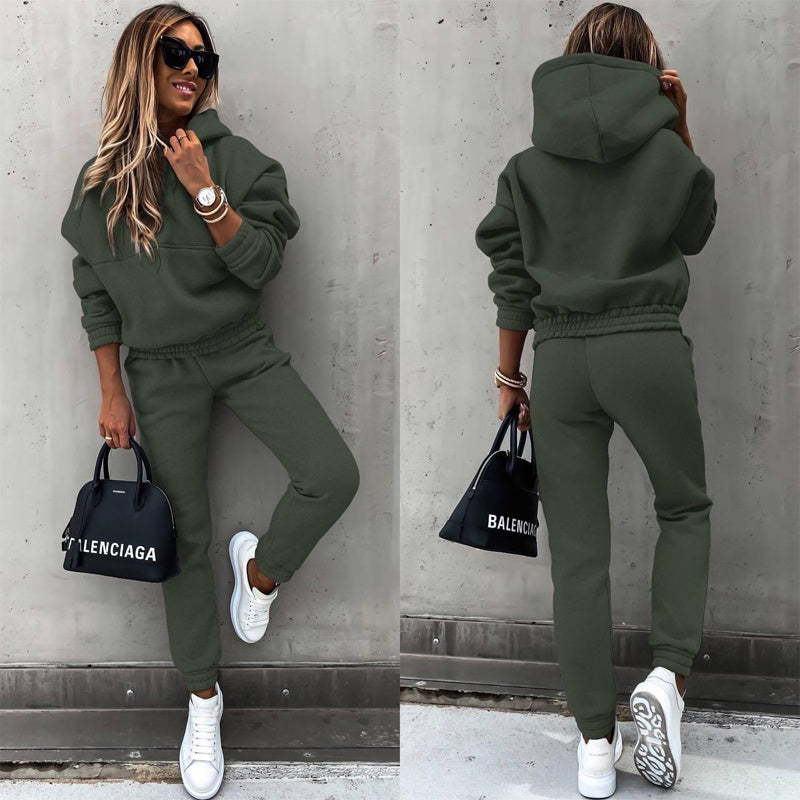 Women's Casual 2-Piece Tracksuit, Solid Color Hooded Sweatshirt And Slim Fit Jogger Pants For Autumn And Winter Diversi Fashion™