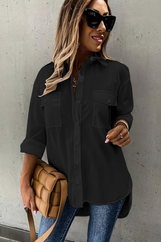 Women’s Casual Long Sleeve Shirt with Pocket CJ US