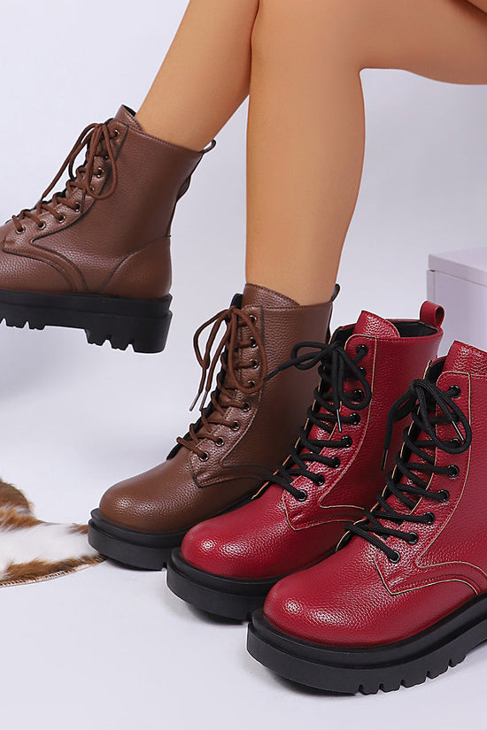 Women's Round-toe Plus-size Lace-up Chunky-sole Ankle Boots 