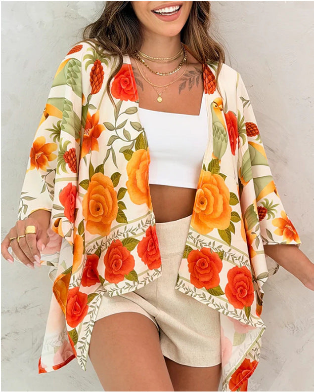 Loose-fitting Casual Womens Printed Cardigan Top 