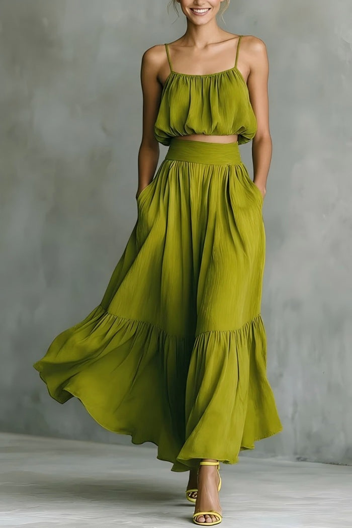 Two-piece High-waist Flared Skirt Set 