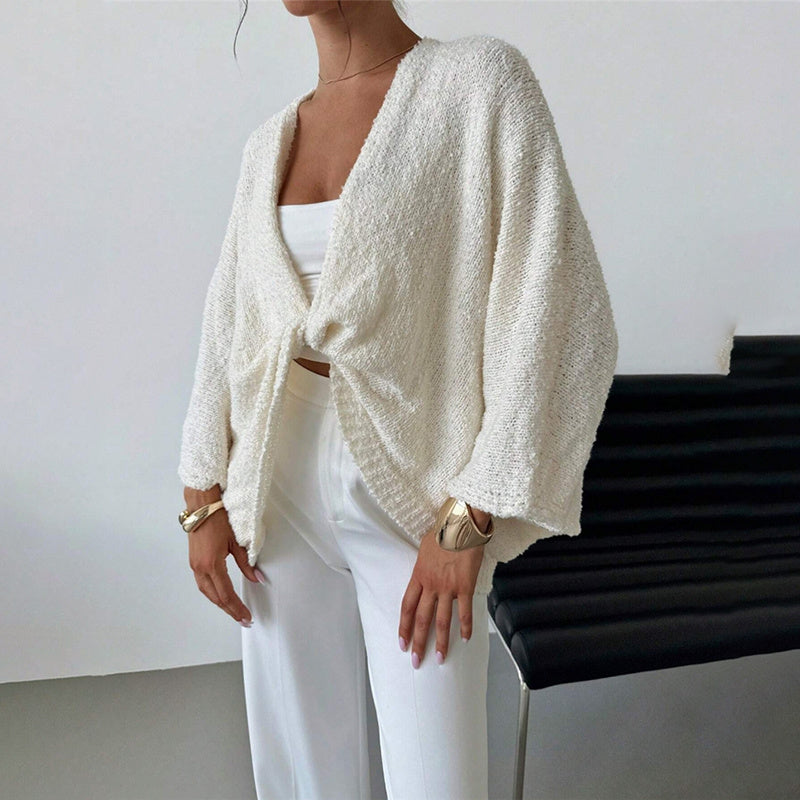 Women's Criss Cross Front Knit Sweater Long Sleeve Pullover, Loose Fit Twisted Design Fall Top CJ US