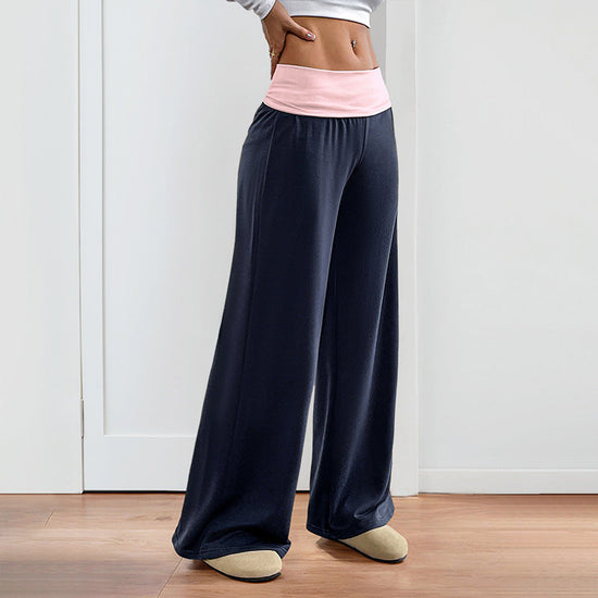Women's Casual Color-Block Patchwork Wide-Leg Pants 