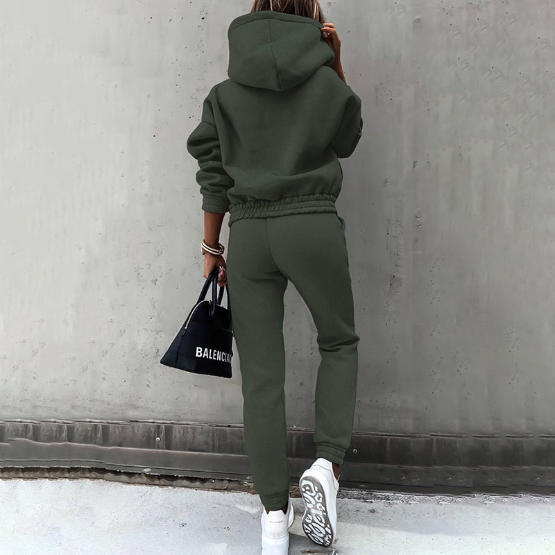 Women's Casual 2-Piece Tracksuit, Solid Color Hooded Sweatshirt And Slim Fit Jogger Pants For Autumn And Winter Diversi Fashion™