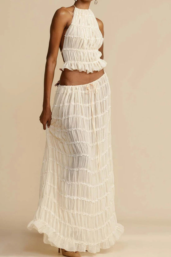 🌴 2-Piece Women's Beachwear Set – Sleeveless Halter Crop Top FitiqueFit