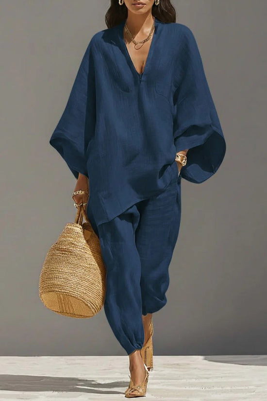 Casual Relaxed Loose-Fitting Solid-Color Shirt Set 