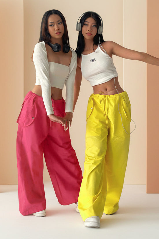Solid-color Lace-up Loose-fitting Straight-leg Work Pants 