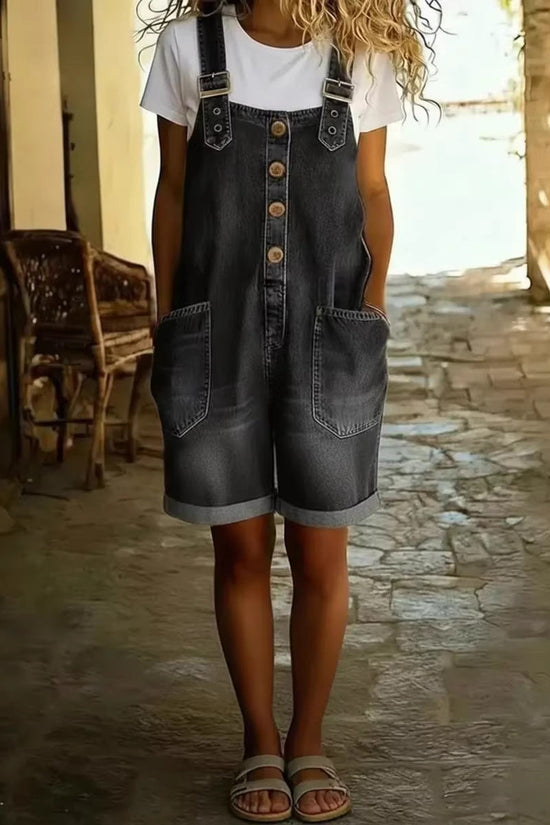 Loose Slimming High-waisted Denim Shorts Jumpsuit 