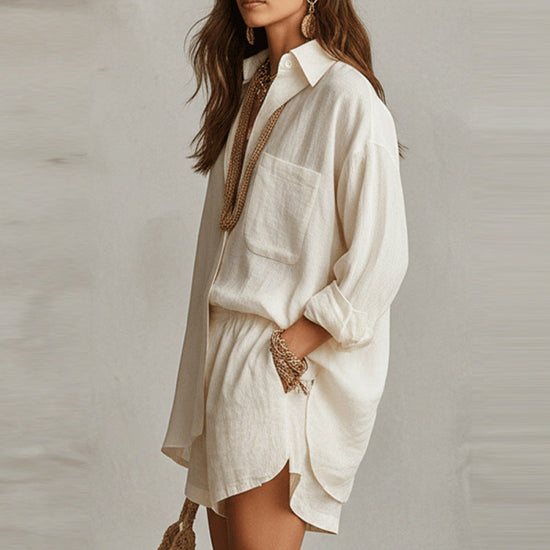 Fashionable Solid-Colored Shorts And Shirt Set 