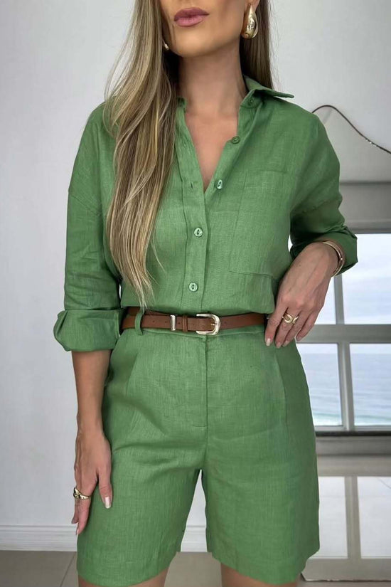 Casual Long-Sleeve Shirt And Shorts Womens Set 