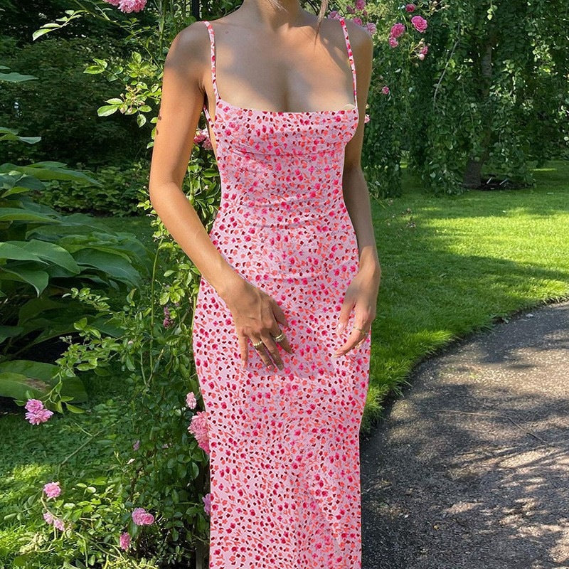 Fashion Women's Wear Slim-fit Printed Backless Dress FitiqueFit