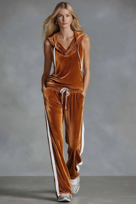 Velvet Womens Fashion Wide-Leg Pants Sports Suit 