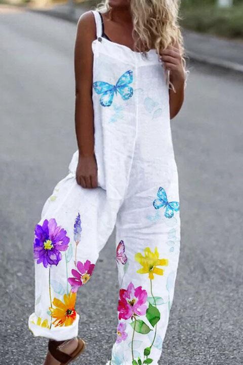 Women’s Butterfly Print Overalls 
