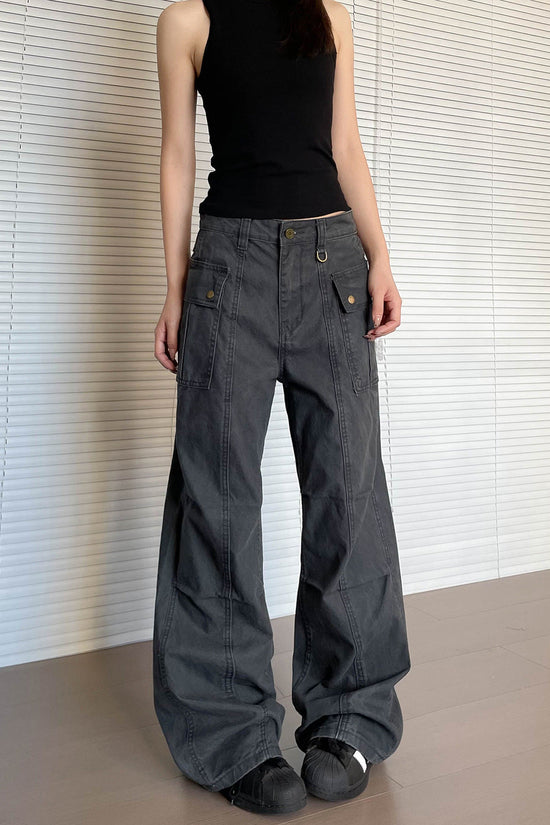 Womens Straight-Leg, Slightly Flared, 3D Slimming Washed Casual All-Match Long Pants 
