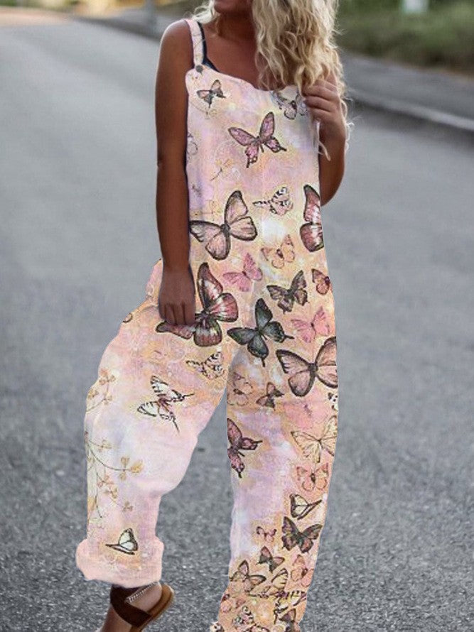Women’s Butterfly Print Overalls 