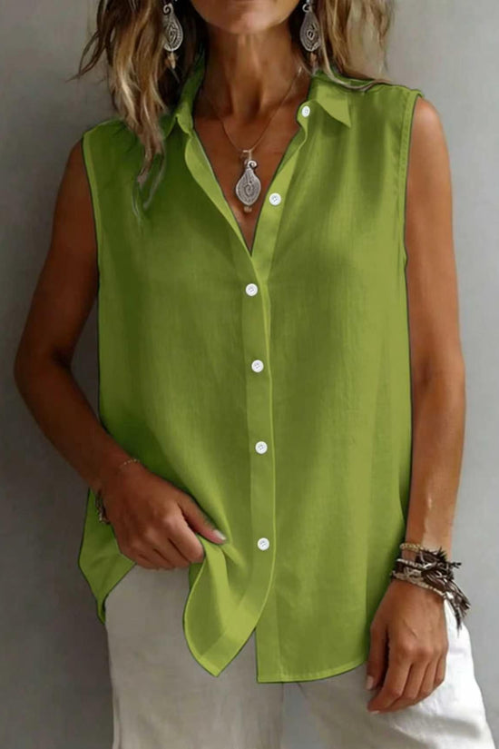 Women's Solid Color Casual Lapel Sleeveless Shirt 