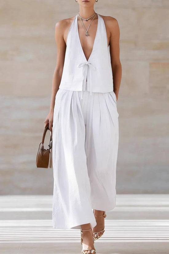Fashionable Casual Sleeveless Vest And Loose Wide-Leg Pants Womens Set 