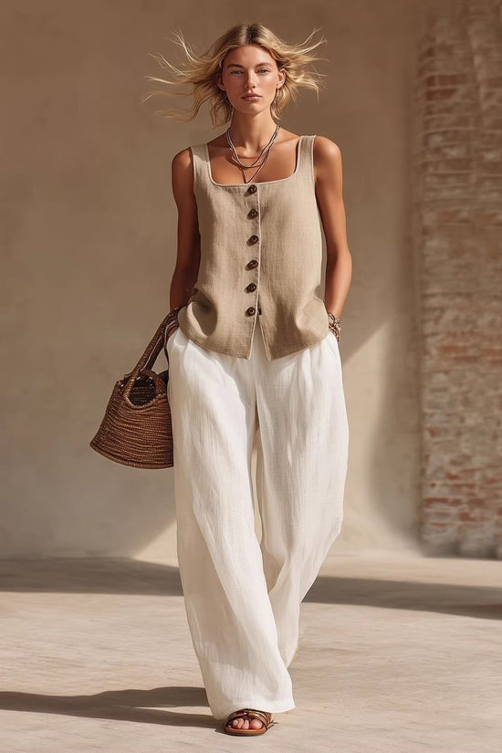 Front-button Cardigan Top And Pants Set 