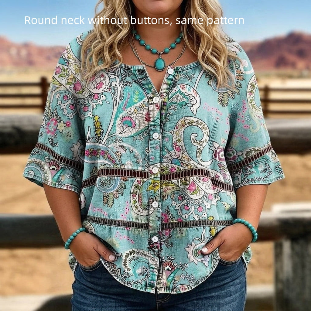 European And American Retro Bohemian Hollow-Out Plus-Size Top 