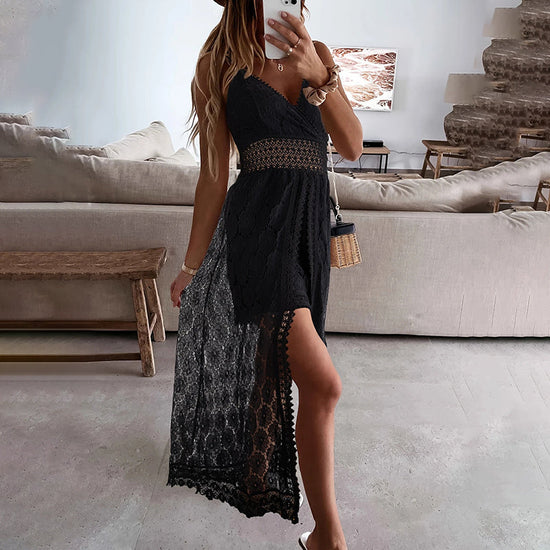 Women's Summer Elegant Lace Jumpsuit - V-Neck Sleeveless Romper CJ US
