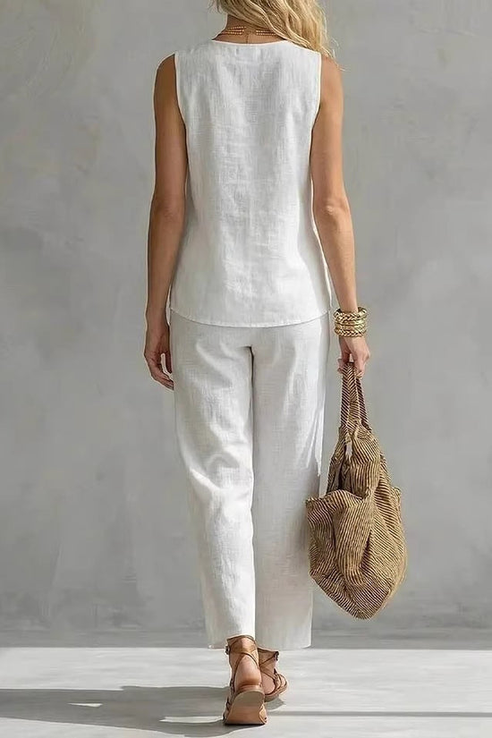 Casual Womens Sleeveless V-Neck Top Set 