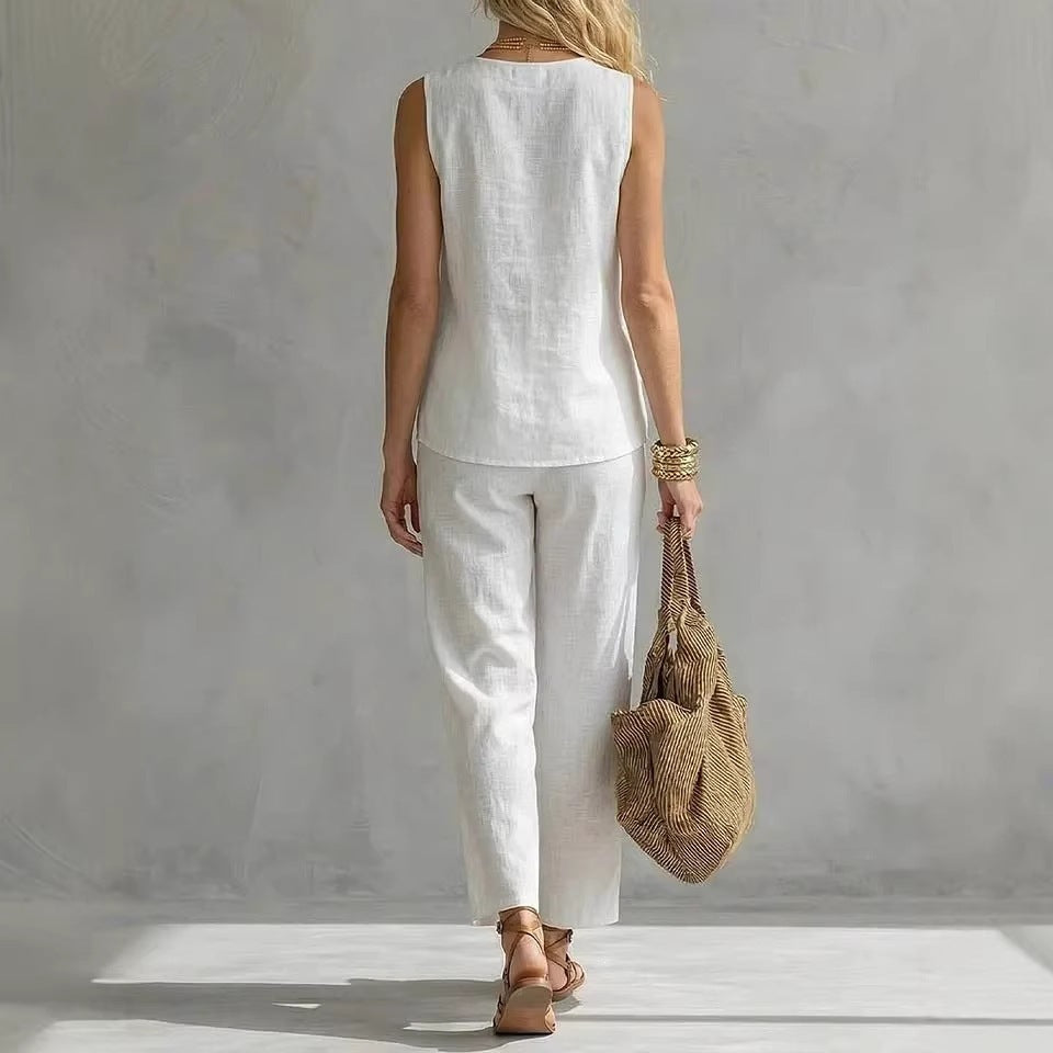 Casual Womens Sleeveless V-Neck Top Set 