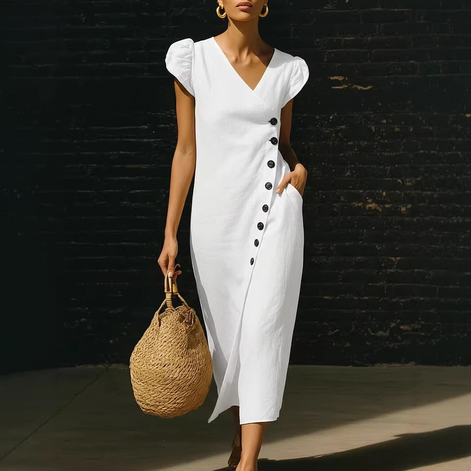 Women's Casual V-Neck Short-Sleeve Dress 