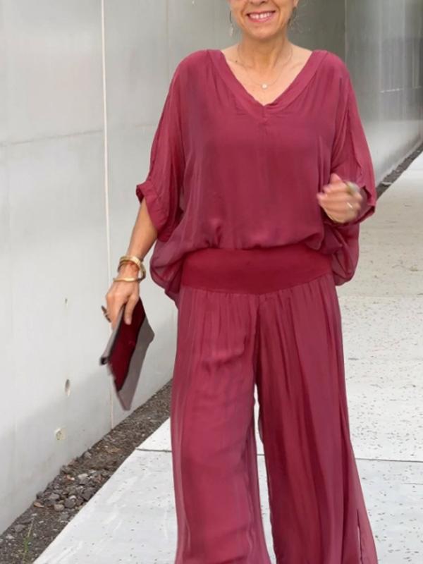 Fashionable Best-Selling Solid-Colored Chiffon Set For Women 