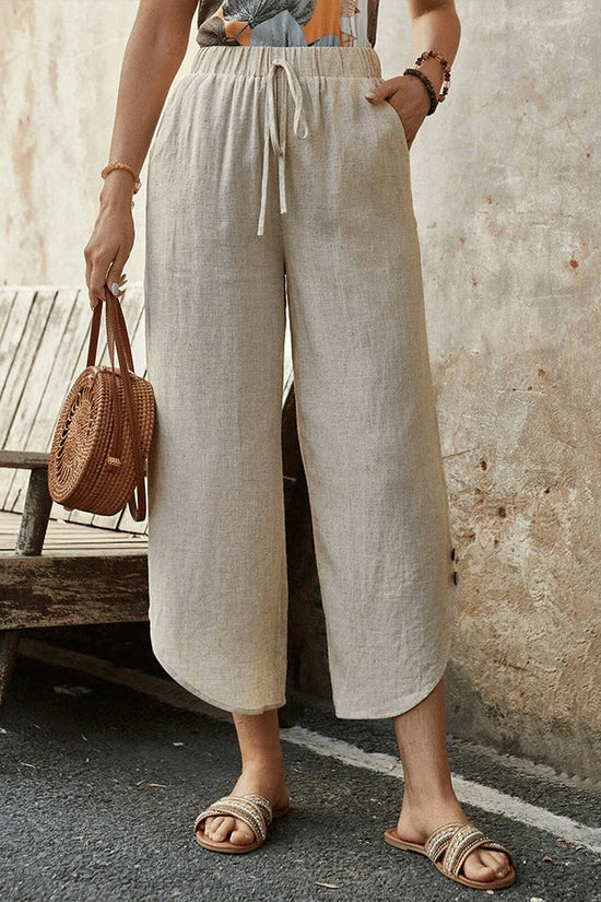 🌿 Women's Cotton-Linen Cropped Drawstring Pants FitiqueFit
