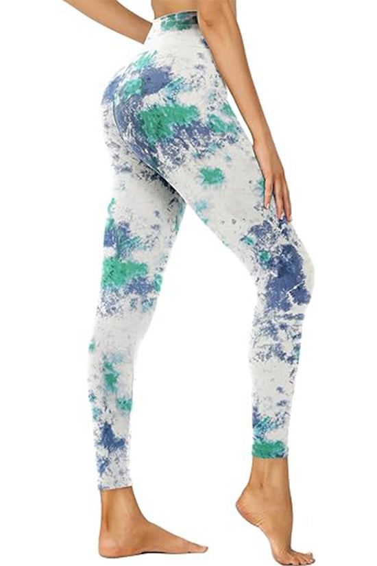 Cropped High-Rise Leggings – Sky Blue Print Workout Pants CJ US