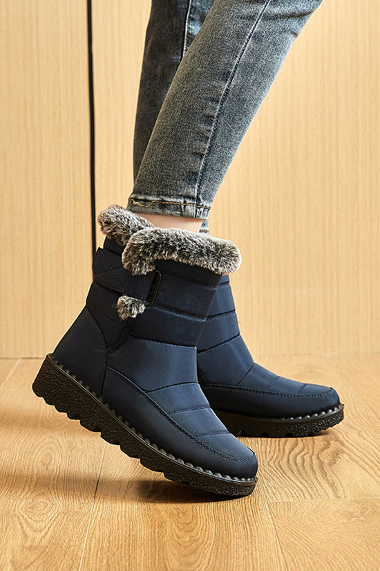 Snow Boots Winter Warm Hook And Loop Fastener Plush Shoes Women Waterproof Low Heels Platform Ankle Boots 