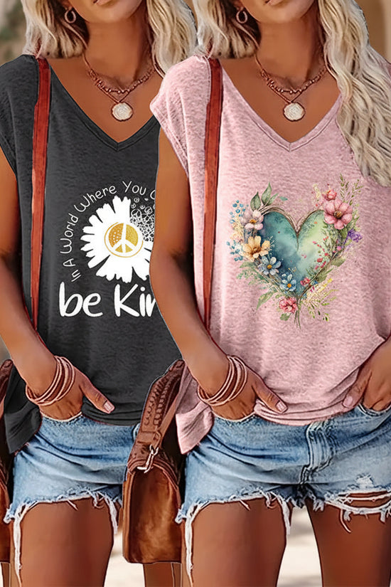 2-Pack Wildflowers Graphic Print V-Neck Tee Tops CJ