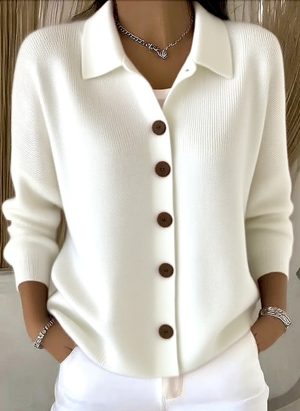 Button-knitted Lapel Sweater Cardigan Coat For Women 