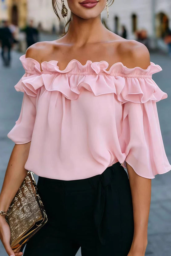 Solid-color Sexy Loose Off-shoulder Shirt 