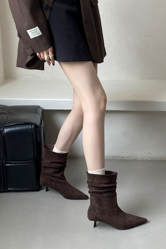 Women's Autumn Winter Pointed Toe High Heel Slimming Mid-Calf Boots 