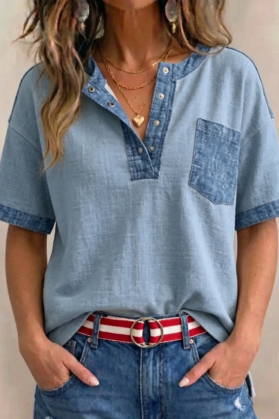 Women's Casual Loose-Fitting Patchwork Short-Sleeve Top 