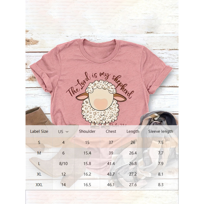 Women's Round Neck Graphic Print Short Sleeve T-Shirt Cute Sheep & Food Quote Design Summer Top CJ