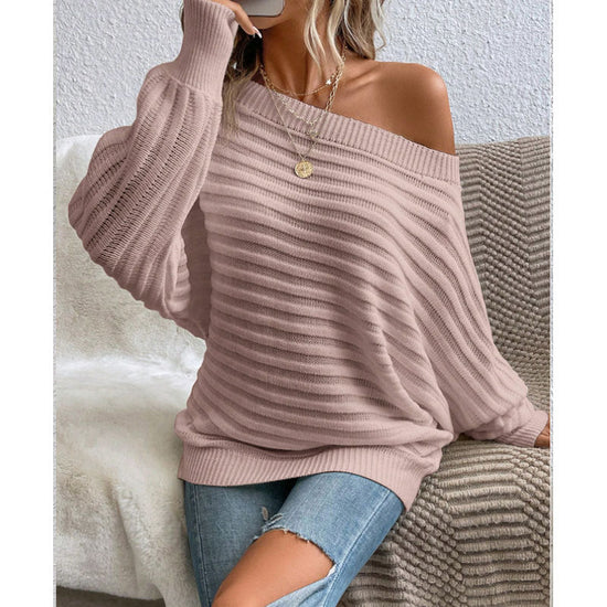 Off-Shoulder Batwing Sweater – Loose Knit Pull-Over for Fall CJ US