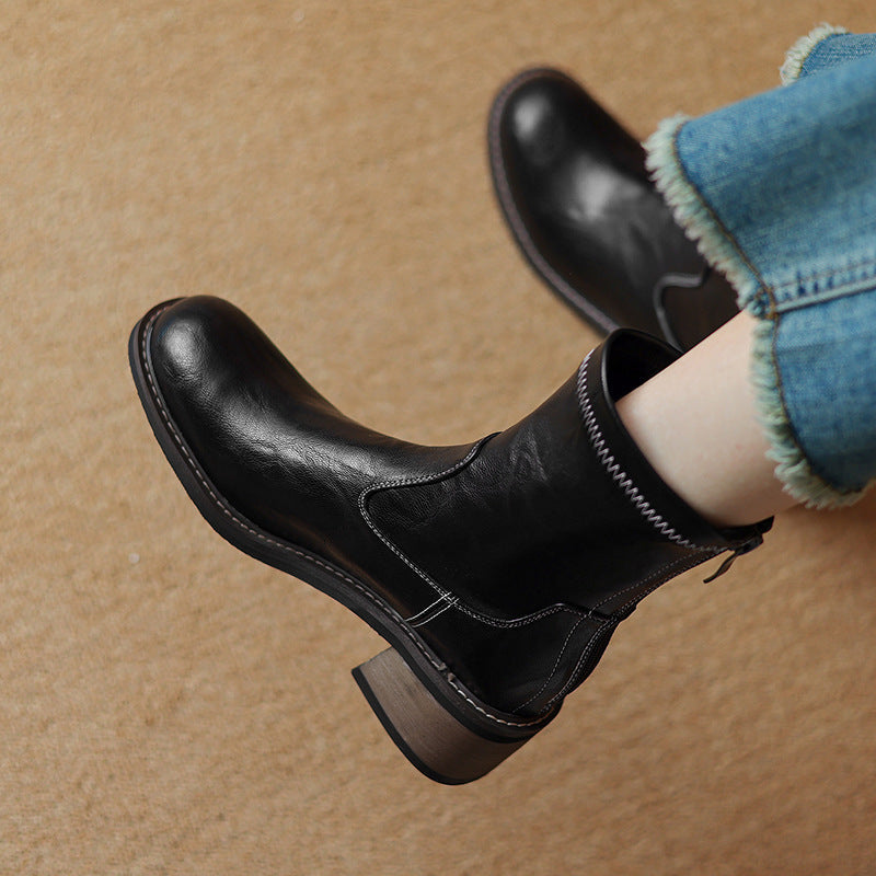 Women's Simple And Casual Mid-heel Martin Boots CJ