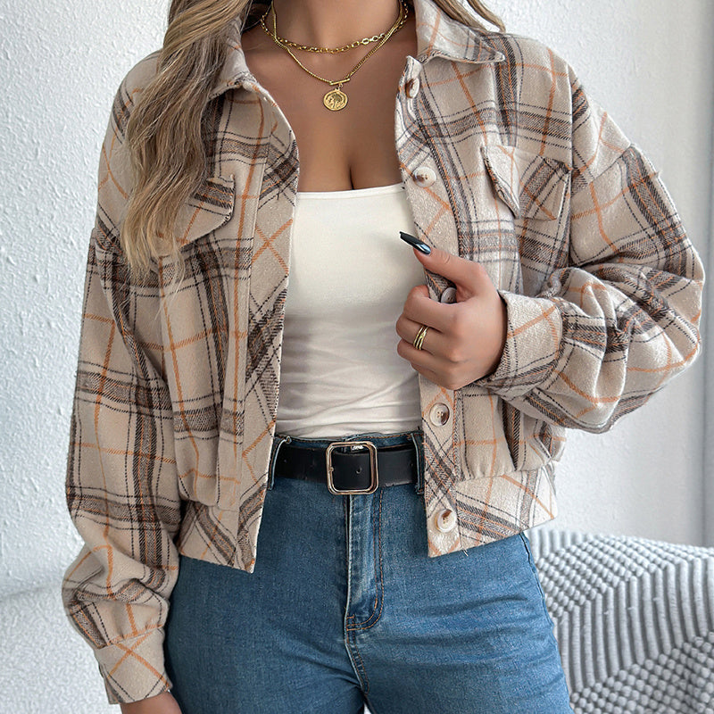 Plaid Shacket – Women’s Long-Sleeve Button-Down Shirt Jacket / Business Casual Top CJ US
