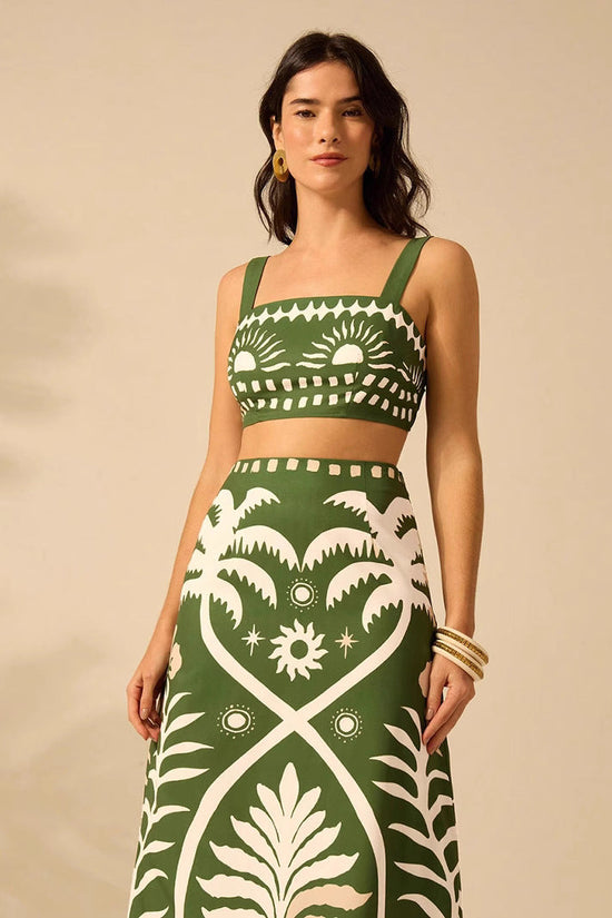 Womens Printed Camisole And High-waisted Straight Midi Skirt 