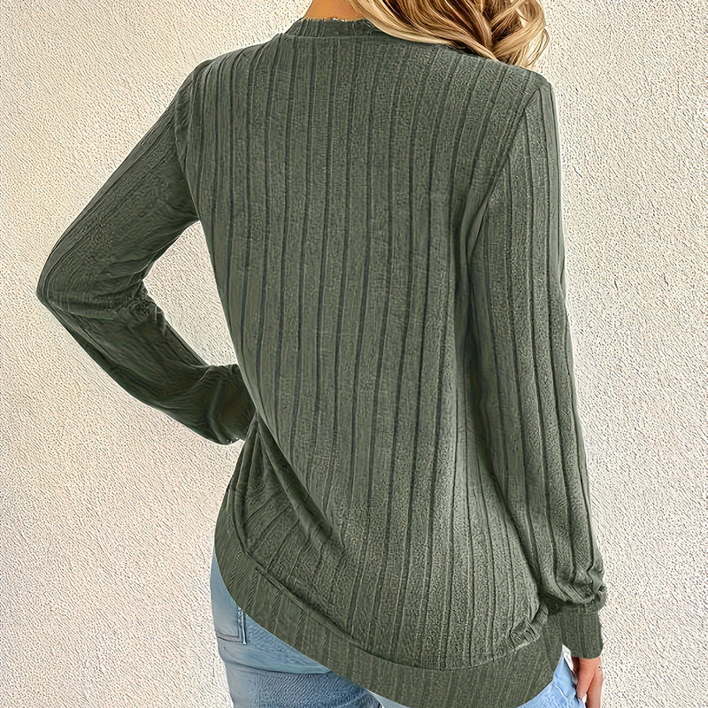 Women's Long Sleeve Blouses Shirts With Ribbed Knit Work Office Basic Tops CJ US